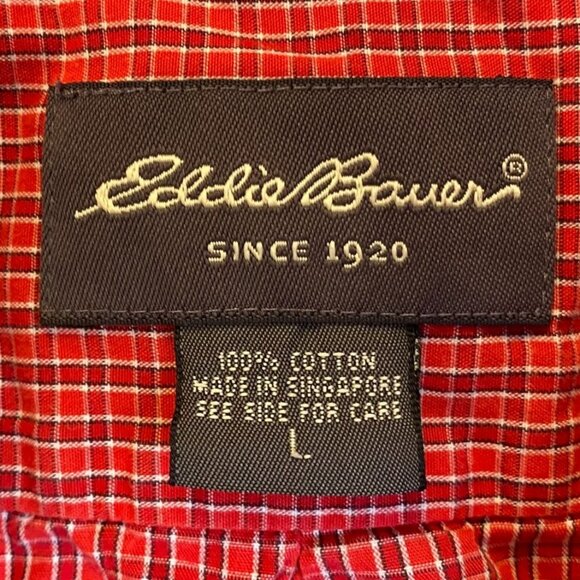 Eddie Bauer Mens Shirt L Red & White Plaid Long Sleeve Button-Up 100% Cotton - Picture 5 of 9